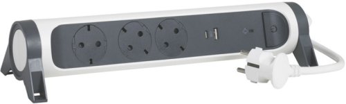 Удлинитель с заземлением и выключателем Legrand Комфорт 3+2xUSB тип A+Cх1,5м 16А 3500Вт бело-черный картинка 